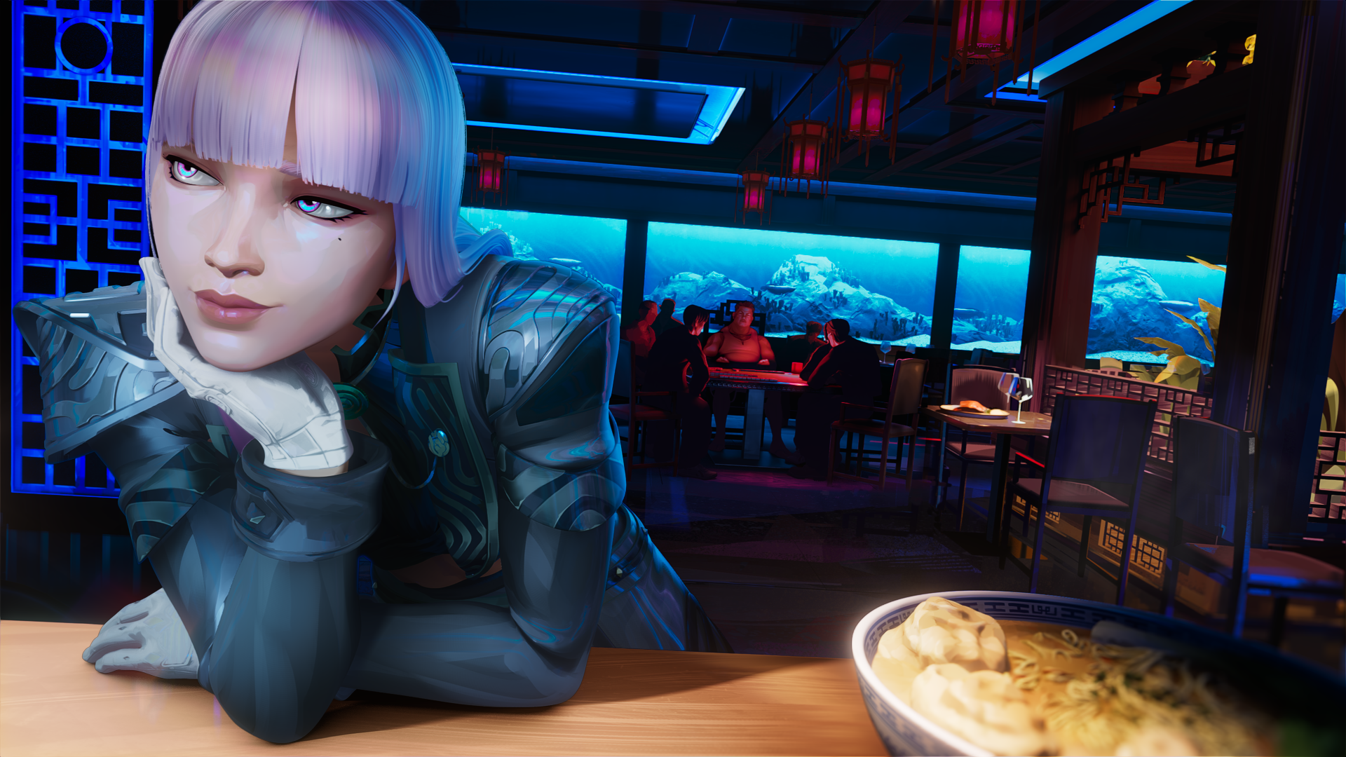 Key art Hush di restoran dalam cinematic RISE AND FALL VALORANT