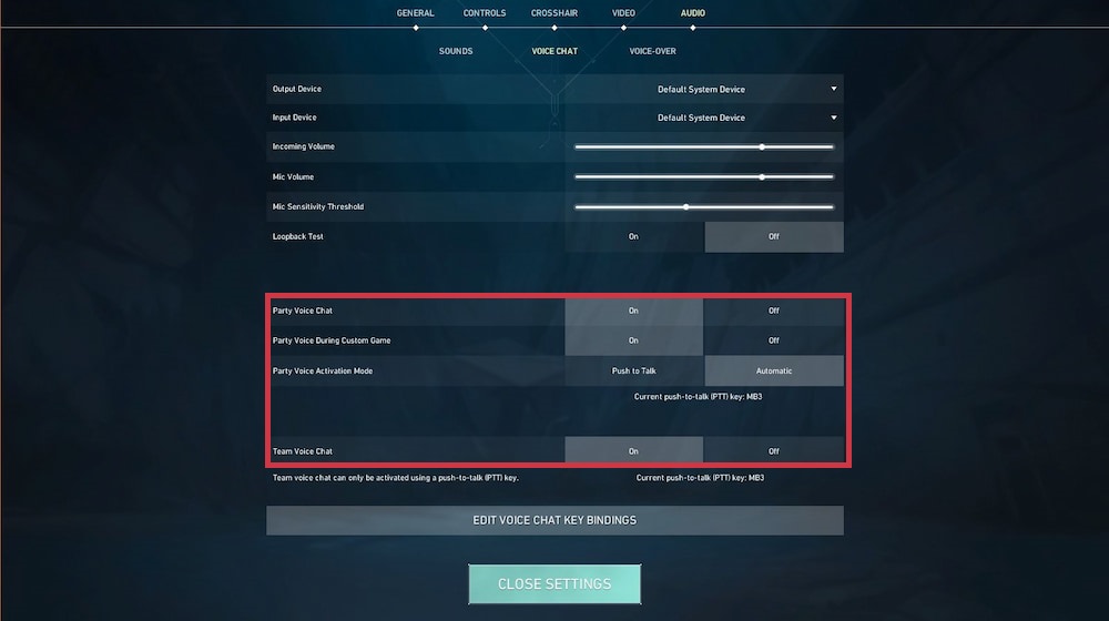 VALORANT's voice chat options in-game